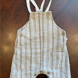 1+ in the Family Baby Overalls 12-18M Beige Striped Romper Neutral Outfit